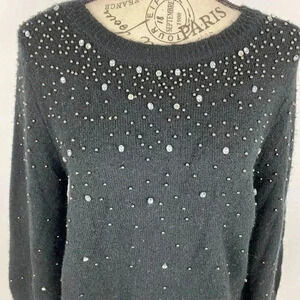 Halogen Black Jewelered Wool pullover sweater